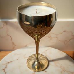 Rackhams Repurposed Vintage Golden Goblet Candles - Sage & Cedarwood with Damson Plum - Sage & Cedarwood with Damson Plum