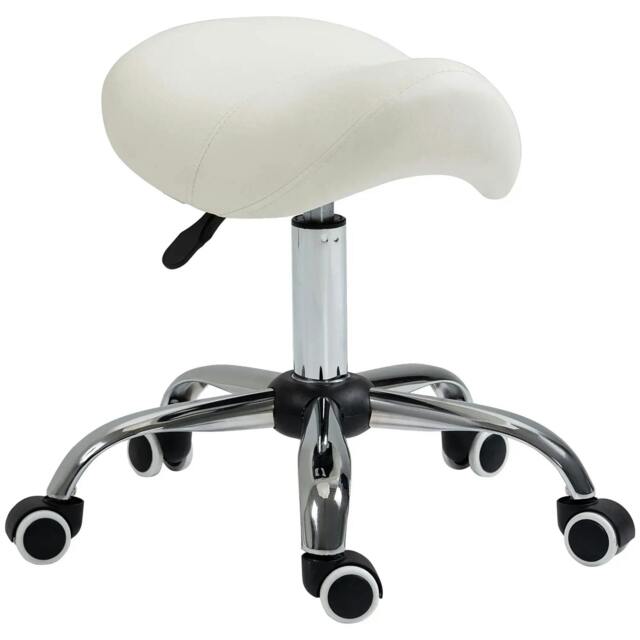 Rackhams Cosmetic Stool 360° Rotate Height Adjustable Salon Massage Spa Chair Hydraulic Rolling Faux Leather Saddle Stool, Cream - image 1
