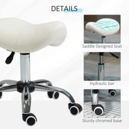 Rackhams Cosmetic Stool 360° Rotate Height Adjustable Salon Massage Spa Chair Hydraulic Rolling Faux Leather Saddle Stool, Cream - thumbnail 6