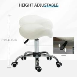 Rackhams Cosmetic Stool 360° Rotate Height Adjustable Salon Massage Spa Chair Hydraulic Rolling Faux Leather Saddle Stool, Cream - thumbnail 4