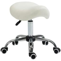 Rackhams Cosmetic Stool 360° Rotate Height Adjustable Salon Massage Spa Chair Hydraulic Rolling Faux Leather Saddle Stool, Cream - thumbnail 1