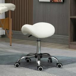 Rackhams Cosmetic Stool 360° Rotate Height Adjustable Salon Massage Spa Chair Hydraulic Rolling Faux Leather Saddle Stool, Cream - thumbnail 2