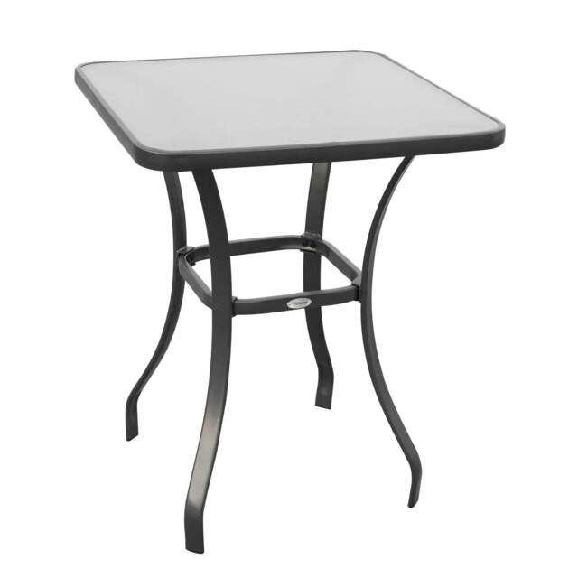 Rackhams Square Garden Table, Outdoor Coffee Table with Tempered Glass Top, Bar Bistro Dining Table, Metal Frame for Patio, Balcony, 68.5 x 68.5 x 84cm - image 1