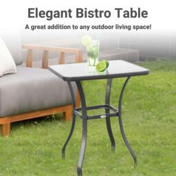 Rackhams Square Garden Table, Outdoor Coffee Table with Tempered Glass Top, Bar Bistro Dining Table, Metal Frame for Patio, Balcony, 68.5 x 68.5 x 84cm - thumbnail 4
