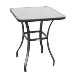 Rackhams Square Garden Table, Outdoor Coffee Table with Tempered Glass Top, Bar Bistro Dining Table, Metal Frame for Patio, Balcony, 68.5 x 68.5 x 84cm - thumbnail 1