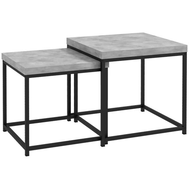 Rackhams Coffee Table Set of 2, Nest of Tables with 3.5cm Thick Tabletop, Grey - image 1