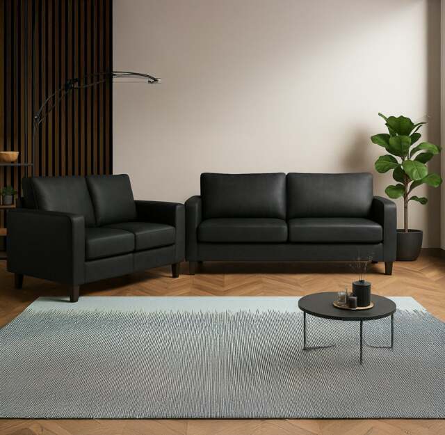 Rackhams York Black Faux Leather 3+2 Sofa Set - image 1