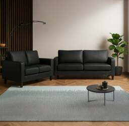 Rackhams York Black Faux Leather 3+2 Sofa Set