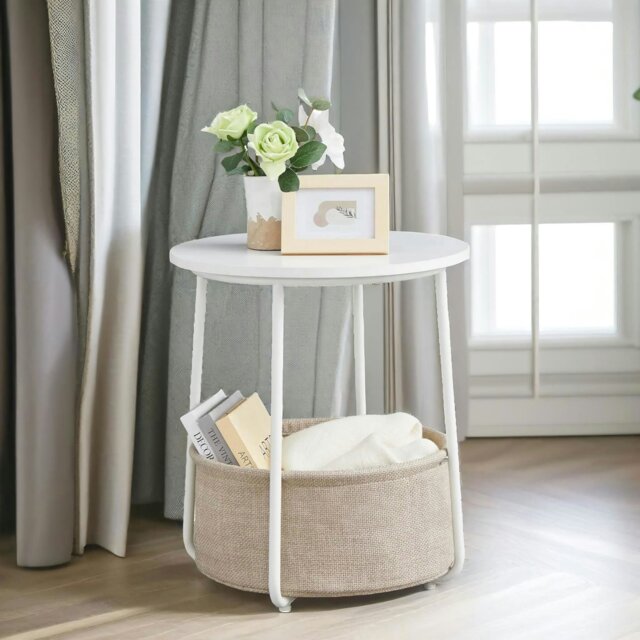 Rackhams Side Table with Removable and Washable Storage Basket Beige - image 1