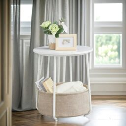 Rackhams Side Table with Removable and Washable Storage Basket Beige - thumbnail 2