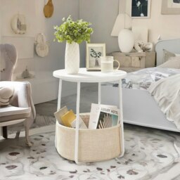 Rackhams Side Table with Removable and Washable Storage Basket Beige - thumbnail 3