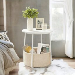 Rackhams Side Table with Removable and Washable Storage Basket Beige - thumbnail 4