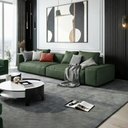 Rackhams Aula Two Seater, Three Seater, Four Seater Sofa, Modular Sofa, Leathaire - Three Seater 280cm - Green - thumbnail 2