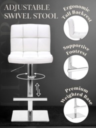 Rackhams Allegro Signature Real Leather Adjustable Swivel Bar Stool with Square Base & Chrome Frame - thumbnail 3