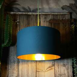 "Rackhams Petrol Blue Cotton Lampshade With Gold Lining - 25cm Diameter x 25cm Height / (10"" x 10"")" - thumbnail 3