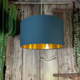 "Rackhams Petrol Blue Cotton Lampshade With Gold Lining - 25cm Diameter x 25cm Height / (10"" x 10"")"
