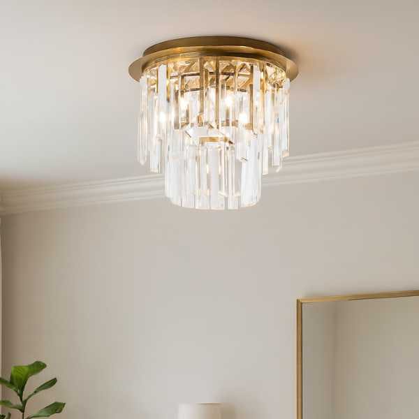 Rackhams Onega 3 Light Antique Brass & Glass Flush Ceiling Light - image 1