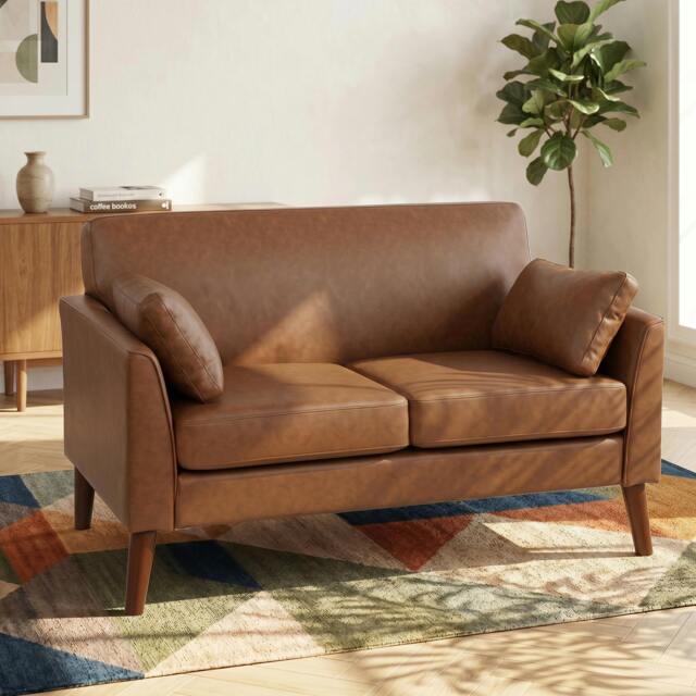 Rackhams 2 Seater Sofa, 132 cm Modern Small Sofa with Solid Wood Legs, Brown - image 1