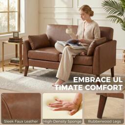 Rackhams 2 Seater Sofa, 132 cm Modern Small Sofa with Solid Wood Legs, Brown - thumbnail 4