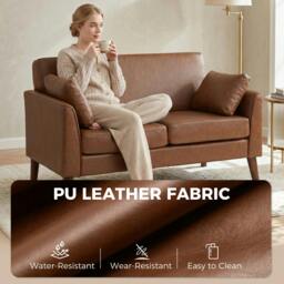 Rackhams 2 Seater Sofa, 132 cm Modern Small Sofa with Solid Wood Legs, Brown - thumbnail 5