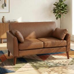 Rackhams 2 Seater Sofa, 132 cm Modern Small Sofa with Solid Wood Legs, Brown - thumbnail 1