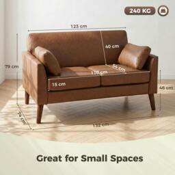 Rackhams 2 Seater Sofa, 132 cm Modern Small Sofa with Solid Wood Legs, Brown - thumbnail 3