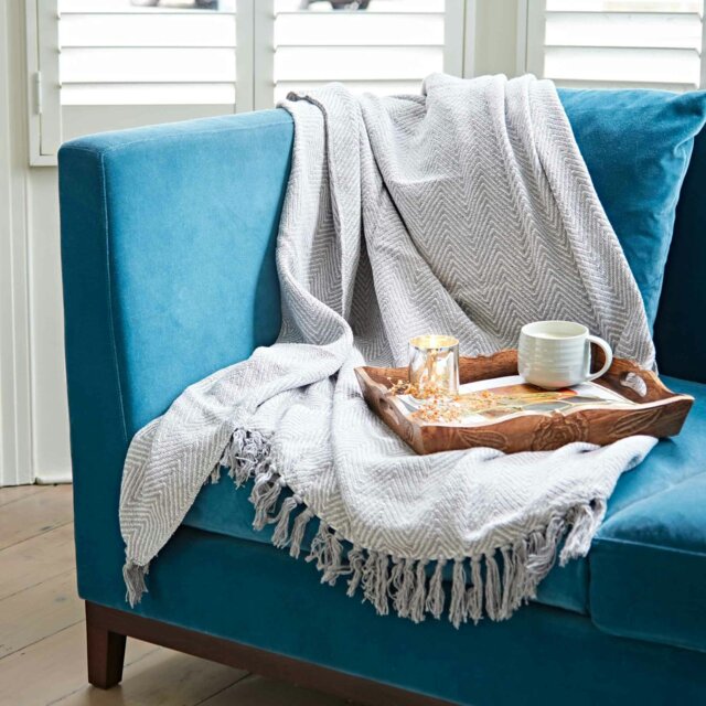 Rackhams Chevron Recycled Cotton Throw - Grey - image 1