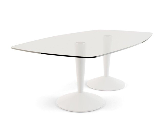 Rackhams Iona Glass Top Double Pedestal Large Rectangular Dining Table - White - White - Clear Glass - image 1