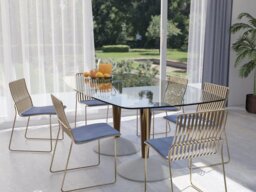 Rackhams Iona Glass Top Double Pedestal Large Rectangular Dining Table - White - White - Clear Glass - thumbnail 3