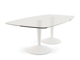 Rackhams Iona Glass Top Double Pedestal Large Rectangular Dining Table - White - White - Clear Glass
