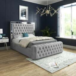 Rackhams Marino Mirror Upholstered Soft Velvet Bed Frame - Grey - Black - Super king - thumbnail 2