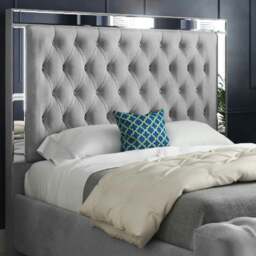 Rackhams Marino Mirror Upholstered Soft Velvet Bed Frame - Grey - Black - Super king - thumbnail 3
