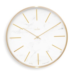Rackhams Luxe Wall Clock Quartz Brushed Metal Embossed Golden Batons Brass Hands Light Marble 40cm