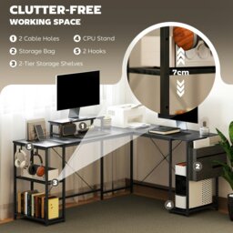 Rackhams 168cm Reversible L Shaped Desk, 240cm Two Person Desk - Rustic Brown - thumbnail 5