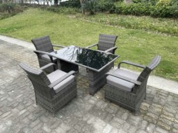 Rackhams 4 Seat Rattan Garden Furniture Dining Set Table And Chair Sets PE Wicker Patio Outdoor 4 Chairs Black Tempered Glass Table - thumbnail 2