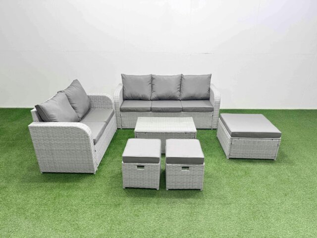 Rackhams 8 Seater PE Rattan Wicker Garden Furniture Patio Conservatory Sofa Set with Rectangular Coffee Table 3 Seater Sofa Love Sofa 3 Stool - image 1