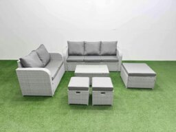 Rackhams 8 Seater PE Rattan Wicker Garden Furniture Patio Conservatory Sofa Set with Rectangular Coffee Table 3 Seater Sofa Love Sofa 3 Stool - thumbnail 1