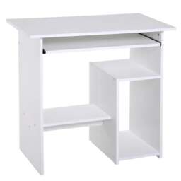 Rackhams Compact Small Computer Table Wooden Desk Keyboard Tray Storage Shelf Modern Corner Table Home Office White - thumbnail 1