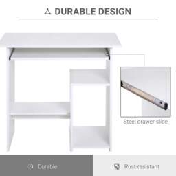 Rackhams Compact Small Computer Table Wooden Desk Keyboard Tray Storage Shelf Modern Corner Table Home Office White - thumbnail 4