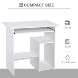 Rackhams Compact Small Computer Table Wooden Desk Keyboard Tray Storage Shelf Modern Corner Table Home Office White - thumbnail 6