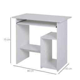 Rackhams Compact Small Computer Table Wooden Desk Keyboard Tray Storage Shelf Modern Corner Table Home Office White - thumbnail 3