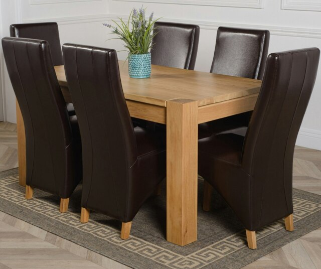 Rackhams Kuba Medium Oak Dining Table with Lola Leather Chairs - 6 chairs - Brown - image 1
