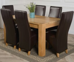 Rackhams Kuba Medium Oak Dining Table with Lola Leather Chairs - 6 chairs - Brown - thumbnail 1