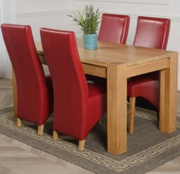 Rackhams Kuba Medium Oak Dining Table with Lola Leather Chairs - 6 chairs - Brown - thumbnail 5
