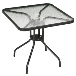 Rackhams Square Patio Table, Glass Top Garden Dining Table 76 x 76cm - Black - Tempered Glass, Steel - 76cmx76cmx72cm - thumbnail 2