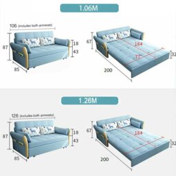 Rackhams SB152 Two Seater Sofa Bed, Blue - Sky Blue - Ottoman - thumbnail 6
