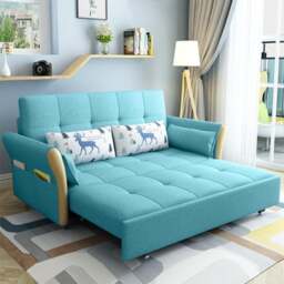 Rackhams SB152 Two Seater Sofa Bed, Blue - Sky Blue - Ottoman - thumbnail 3