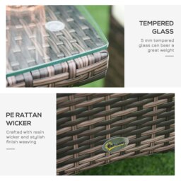 Rackhams Rattan Bistro Set Garden Chair Table Patio Outdoor, Brown - 60cmx58.5cmx89.5cm - Steel, PE Rattan, Polyester - Black - thumbnail 5