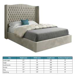 Rackhams Rana Curved Top Winged Upholstered Soft Velvet Bed Frame - Cream - Silver - Single - thumbnail 4