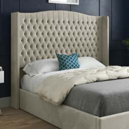 Rackhams Rana Curved Top Winged Upholstered Soft Velvet Bed Frame - Cream - Silver - Single - thumbnail 2